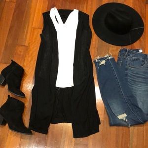 Black Sleeveless Duster Cardigan
